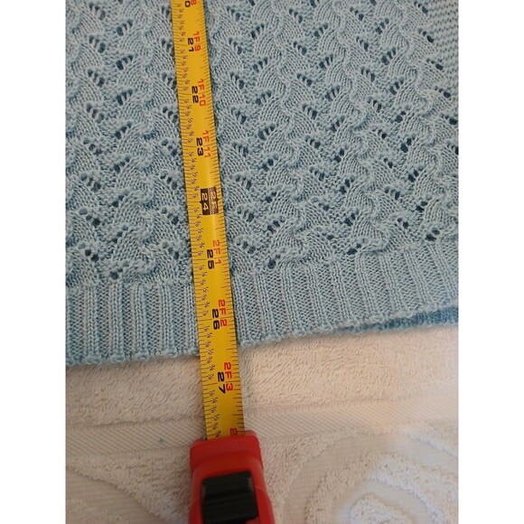 VTG BRITISH VOGUE CARDIGAN SWEATER WOMENS SMALL BLUE KNIT LACED BUTTON UP - Picture 10 of 16